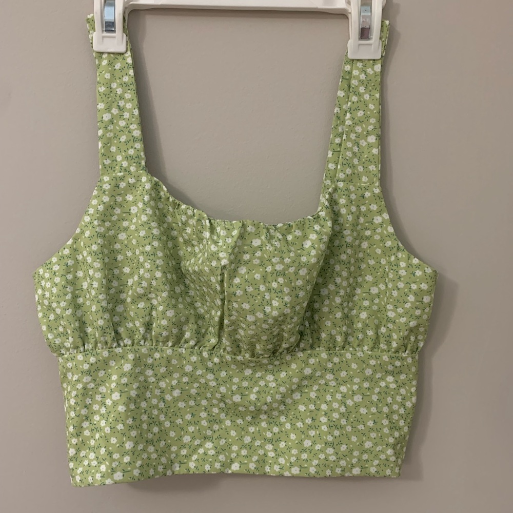 Floral Green Cropped Tank